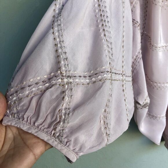 Anthropologie Sarabeth Embroidered Peasant Button Blouse XL Pink Oversized Boho - Picture 7 of 15